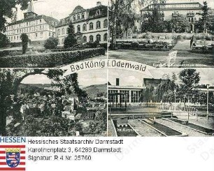 Bad König im Odenwald, Panorama, Schloss, Kurgarten und Kurgarten mit Kursanatorium Müller auf Ansichtskarte