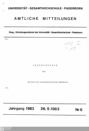 Grundordnung der Universität-Gesamthochschule-Paderborn : 26.5.1983