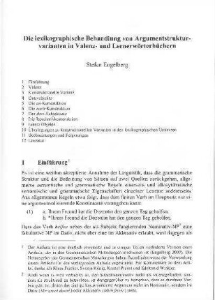 Die lexikographische Behandlung von Argumentstrukturvarianten in Valenz- und Lernerwörterbüchern