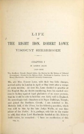 Life and letters of the Right Honourable Robert Lowe, Viscount Sherbrooke, G. C. B., D. D. L. etc. : in 2 vol., 2