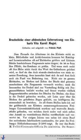 Bruchstücke einer altdeutschen Uebersetzung von Einharts Vita Karoli Magni.