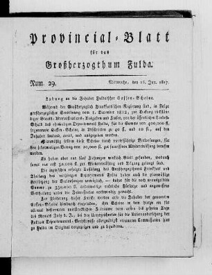 Num. 29, Ausgabe vom 25. Juni 1817