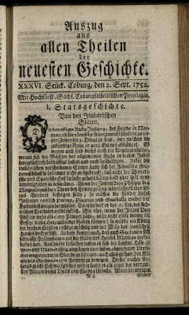 XXXVI. Stück. Coburg, den 2. Sept. 1752.