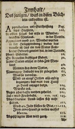 Innhalt / Desjenigen/ was in disen Büchlein enthalten ist.