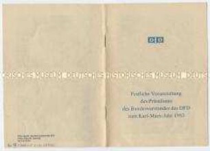 Sonderdruck mit der Rede von Ilse Thiele auf Festveranstaltung des DFD zum Karl-Marx-Jahr 1983 im Museum der Familie Marx in Salzwedel