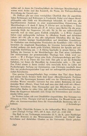 242-244 [Rezension] Rich, Arthur, Christliche Existenz in der industriellen Welt