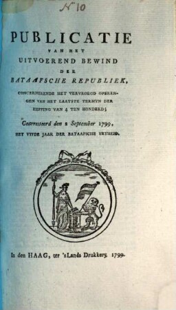 Publicatie van het uitvoerend bewind der Bataafsche Republiek. 1799, 2. Sept.