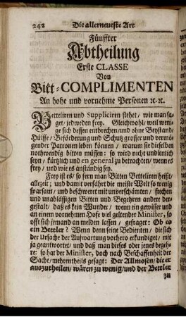 Fünffter Abtheilung Erste Classe. Von Bitt-Complimenten - Zehender Abtheilung Erste Classe. Von Abschieds-Complimenten