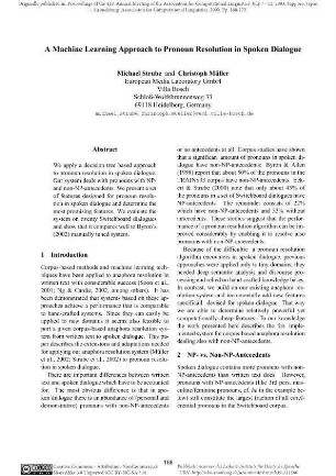 A machine learning approach to pronoun resolution in spoken dialogue
