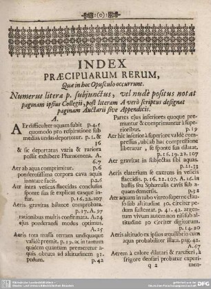 INDEX PRAECIPUARUM RERUM, Quae in hoc Opusculo occurrunt.