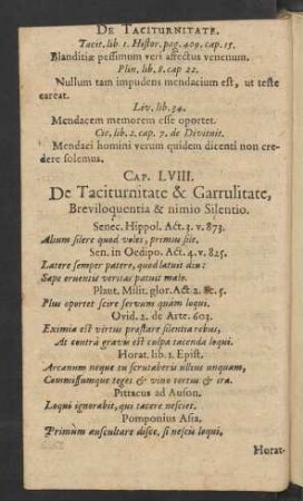 Cap. LVIII. De Taciturnitate & Garrulitate, Breviloquentia & nimio Silentio.