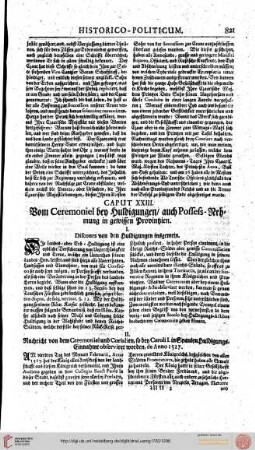CAP. XXIII. Vom Ceremoniel bey Huldigungen...