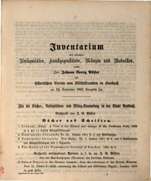 Jahresbericht des Historischen Vereins für Mittelfranken. 30, 30. 1862