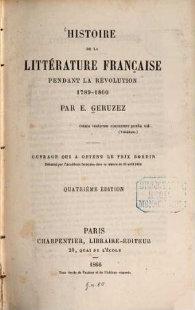Histoire de la littérature française pendant la révolution : 1789-1800