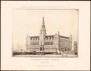 Hervorragende Projekte für den Hamburger Rathausbau 1876: Perspektivische Ansicht