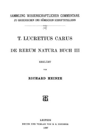 T. Lucretius Carus De rerum natura Buch III