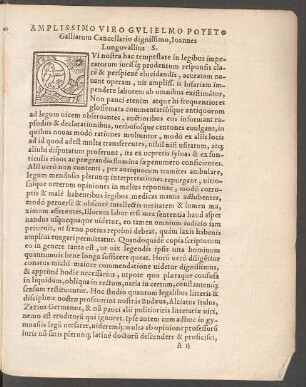 Amplissimo Viro Gvlielmo Poyet Galliarum Cancellario dignissimo, Ioannes Longovallius S.