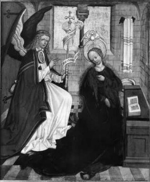 Verkündigung : Verkündigung. Tempera auf Holz (um 1510). Mödingen, Klosterkirche Mariä Himmelfahrt