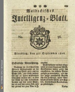 No. 36. Dienstag, den 9ten September 1806
