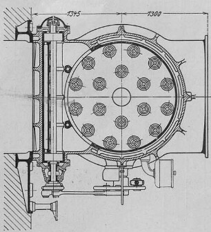 Windzylinder eines 2700 StachloverKgebläses (?), Querschnitt : Technikgeschichte | Industrie und Technik | Gebläse (Luftpumpen, Ventilatoren)
