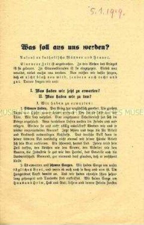 Anonyme Flugschrift mit Ausrichtung auf die katholische Bevölkerung Bayerns nach dem Sturz der Monarchie