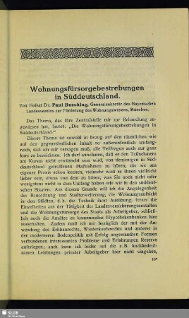 Wohnungsfürsorgebestrebungen in Süddeutschland
