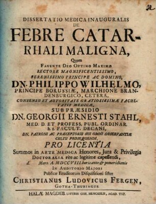 Diss. med. inaug. de febre catarrhali maligna
