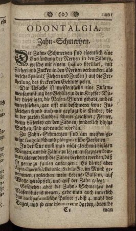Odontalgia. Zahn-Schmertzen. - Singultus. Der Schlucken.