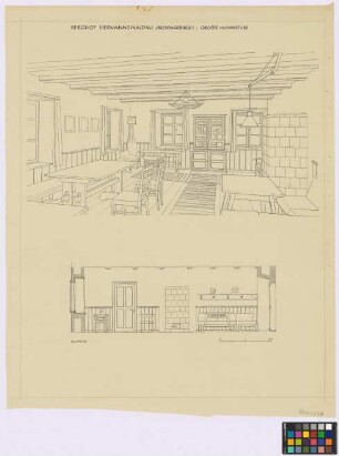 Hermannswaldau (Riesengebirge [Landkreis Goldberg]): Berghof. Grosse Wohnstube (isometrische Darstellung, Aufriss)
