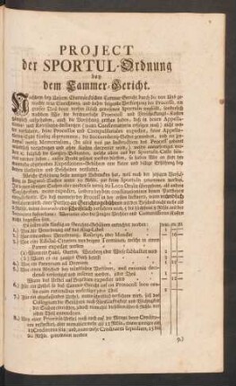 Project der Sportul-Ordnung bey dem Cammer-Gericht.