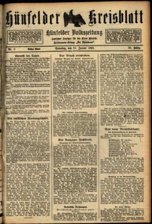Erste Ausgabe vom Samstag, den 17. Januar 1925.