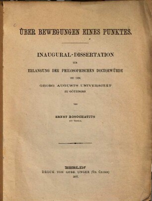 Über Bewegungen eines Punktes : Inaug. Diss. der Univ. Göttingen