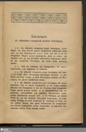 Satzungen der sächsischen evangelisch-sozialen Vereinigung