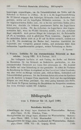 Bibliographie vom 1. Februar bis 15. April 1894.