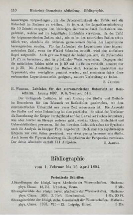 Bibliographie vom 1. Februar bis 15. April 1894.