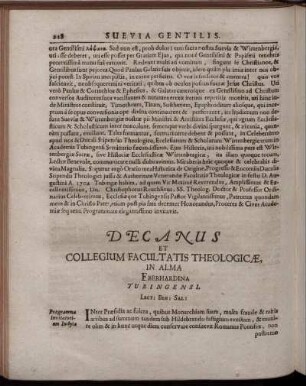 Decanus Et Collegium Facultatis Theologicæ, In Alma Eberhardina Tubingensi.