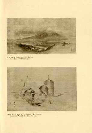Fuji from Enishima. By Hoyen. Fenolosa-Weld-Collection. Farm huts and wellsweep. By Hoyen. Fenollosa-Weld Collection, Boston
