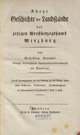 Kurze Geschichte der Landstände des jetzigen Großherzogthums Wirzburg