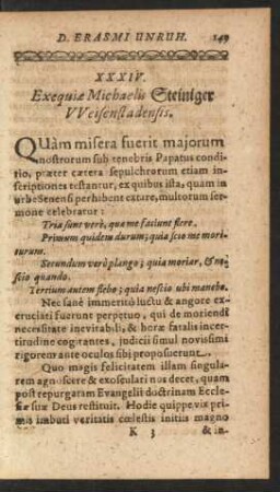 XXXIV. Exequiae Michaelis Steiniger Weisenstadensis.