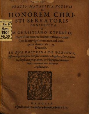 Oratio natalitia votiva in honorem Christi Servatoris