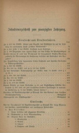 Inhaltsverzeichniß zum zwanzigsten Jahrgang