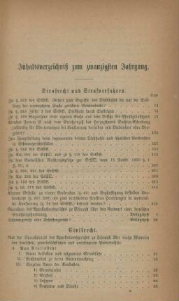 Inhaltsverzeichniß zum zwanzigsten Jahrgang