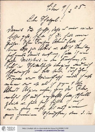 Brief vom 09.02.1908