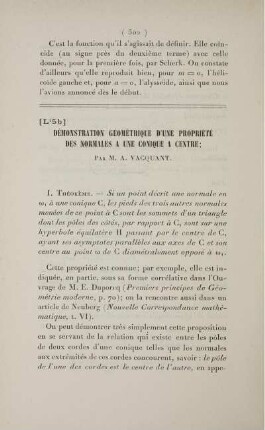 [L¹ 5b] Démonstration géométrique d'une propriéte des normales à une conique à centre.