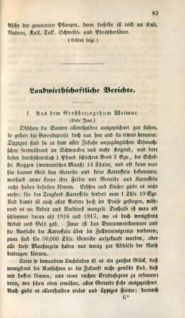 Landwirthschaftliche Berichte.