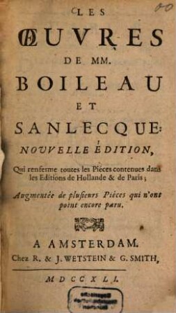 Les oeuvres de Boileau et Sanlecque
