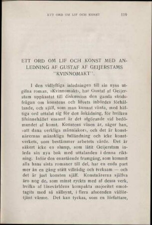 Ett Ord Om Lif Och Konst Med Anledning Af Gustaf Af Geijerstams "Kvinnomakt".