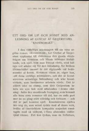 Ett Ord Om Lif Och Konst Med Anledning Af Gustaf Af Geijerstams "Kvinnomakt".