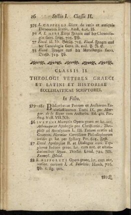 Classis II. Theologi veteres graeci et latini et historiae ecclesiasticae scriptores.