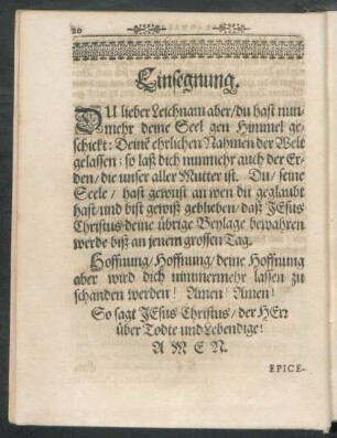 Einsegnung.